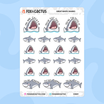 Great White Shark Stickers by Fox and Cactus