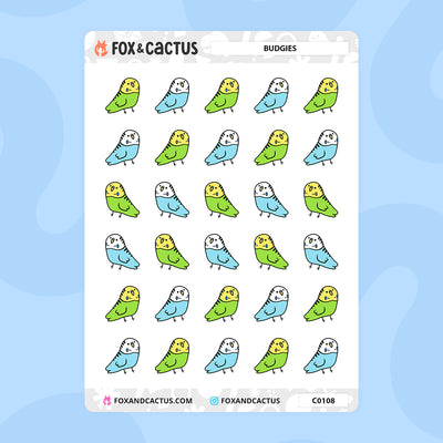 Budgie Stickers by Fox and Cactus