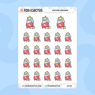 Youtube Unicorn Stickers by Fox and Cactus
