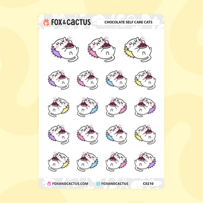 Chocolate Self Care Cat Stickers by Fox and Cactus
