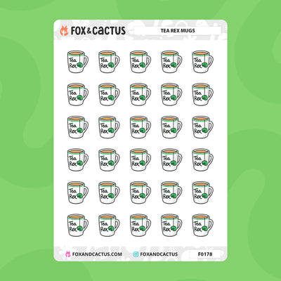 Tea Rex Cup Stickers (F0178) by Fox and Cactus