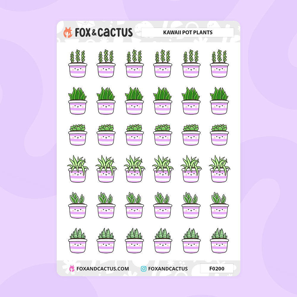 pot plant stickers Kawaii Pot Plant Stickers – Fox and Cactus