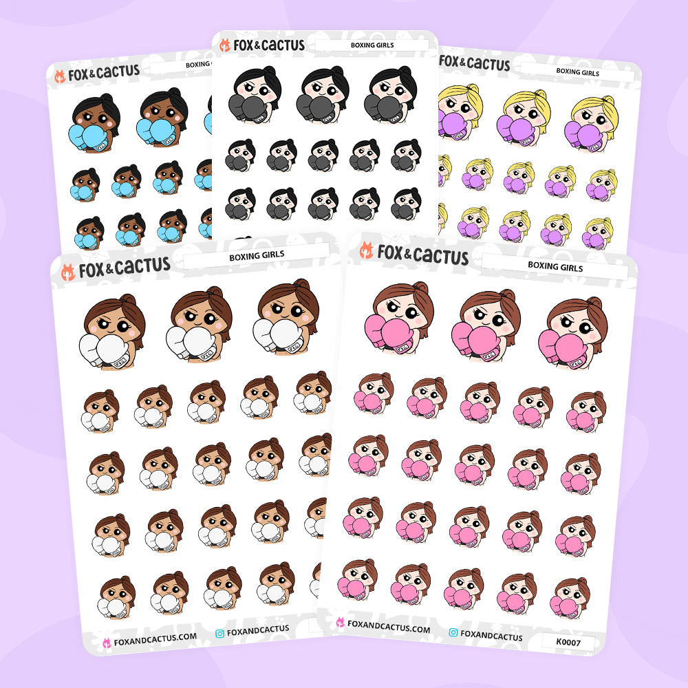 Boxing Kawaii Girl Stickers by Fox and Cactus