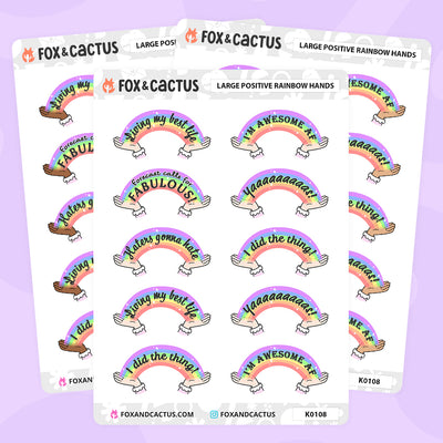 Positive Rainbow Hands (Large) Stickers by Fox and Cactus