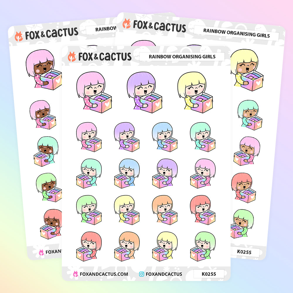 Rainbow Organising Kawaii Girl Stickers by Fox and Cactus