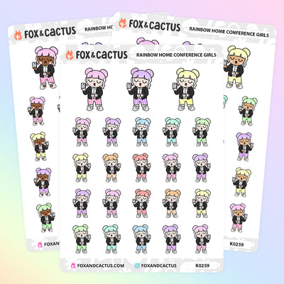 Rainbow Home Conference Kawaii Girl Stickers by Fox and Cactus