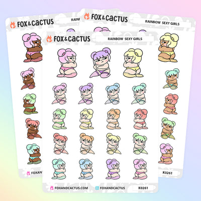 Rainbow Sexy Kawaii Girl Stickers by Fox and Cactus