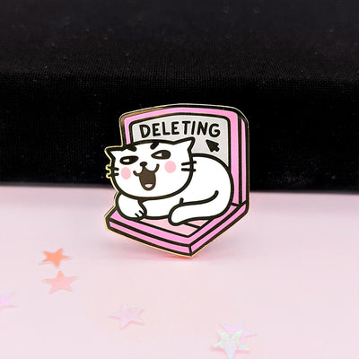 Deleting Laptop Cat (Pink) Enamel Pin by Fox and Cactus