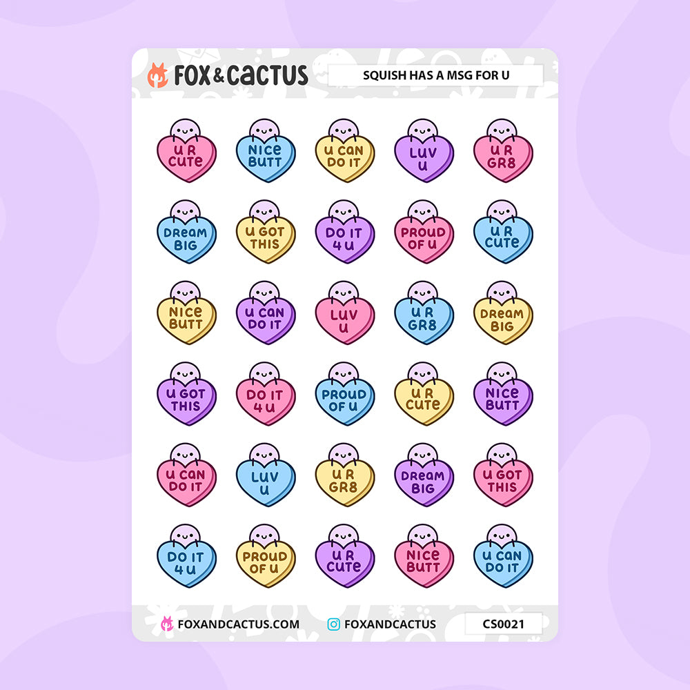 Candy Heart Squish Stickers