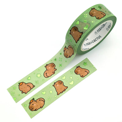 Capybara Booties Washi Tape (Green Foil)