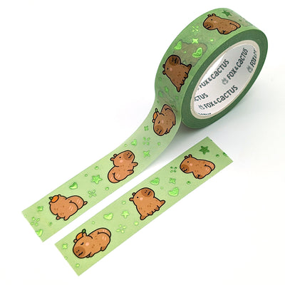 Capybara Booties Washi Tape (Green Foil)