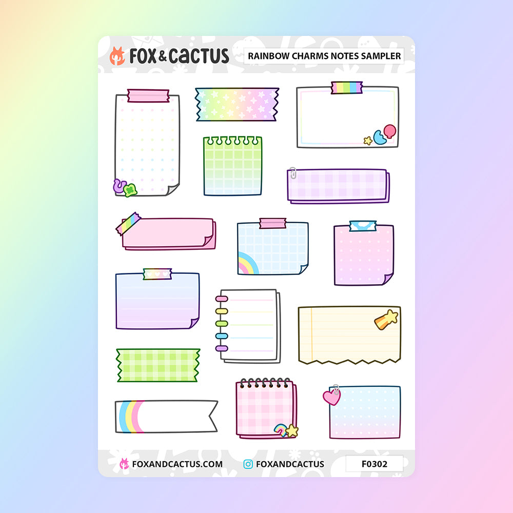 Rainbow Charms Notes Sampler Sticker Sheet