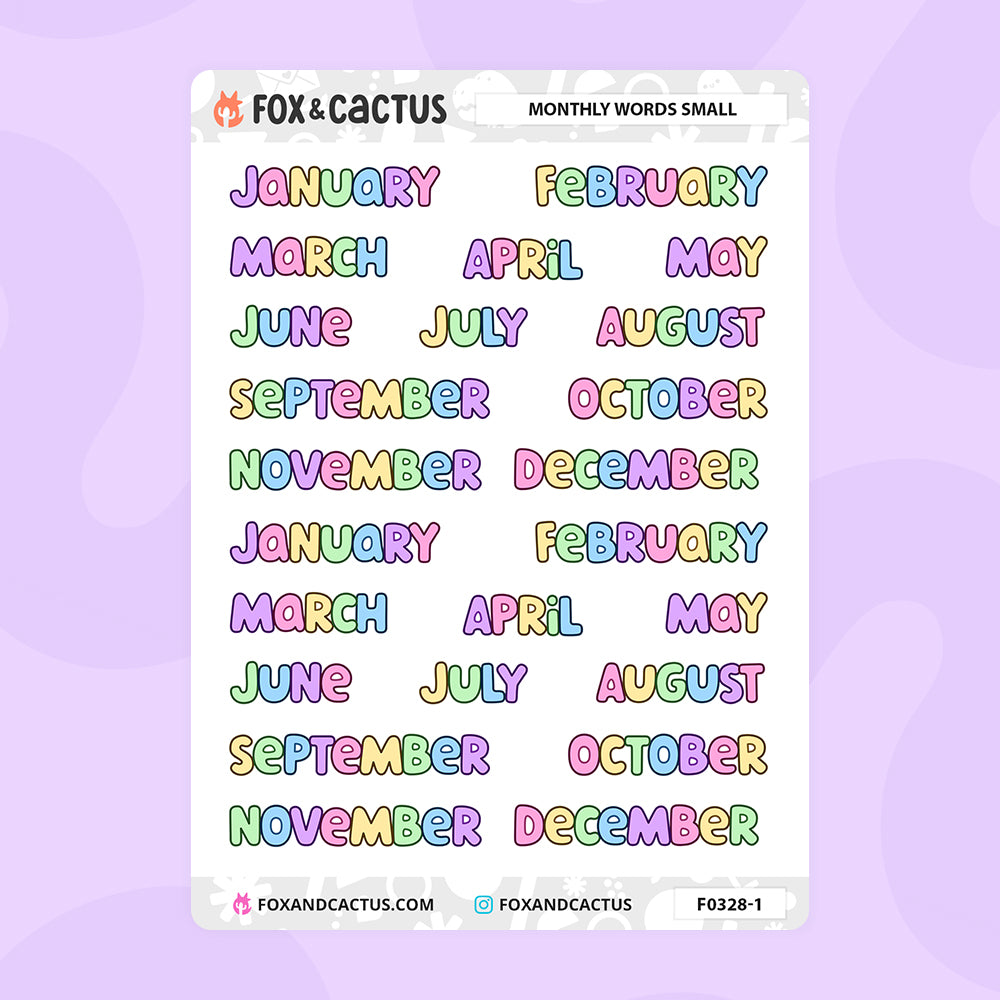 Small Monthly Word Stickers