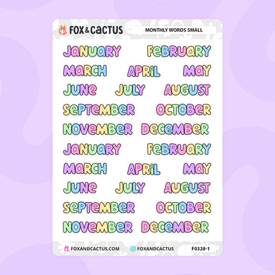 Small Monthly Word Stickers