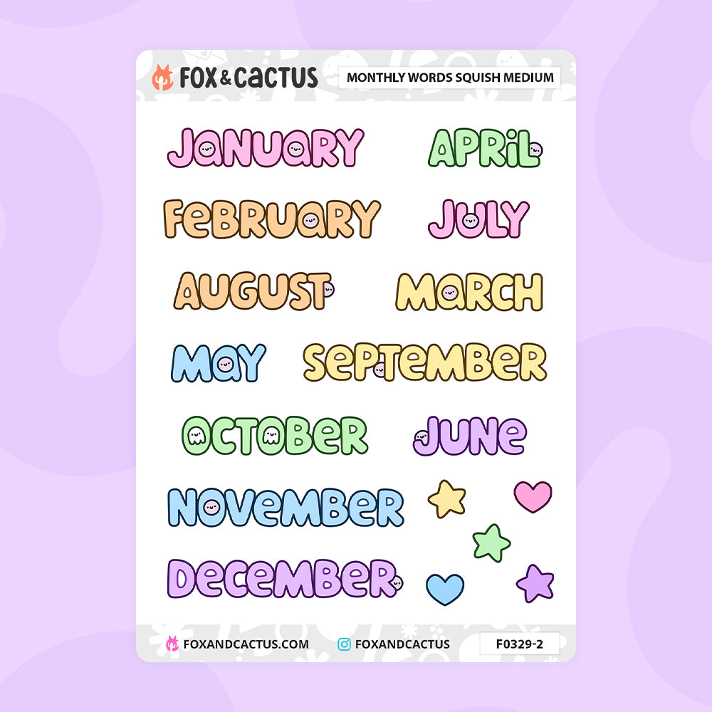 Small Monthly Word Stickers