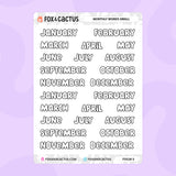 Small Monthly Word Stickers