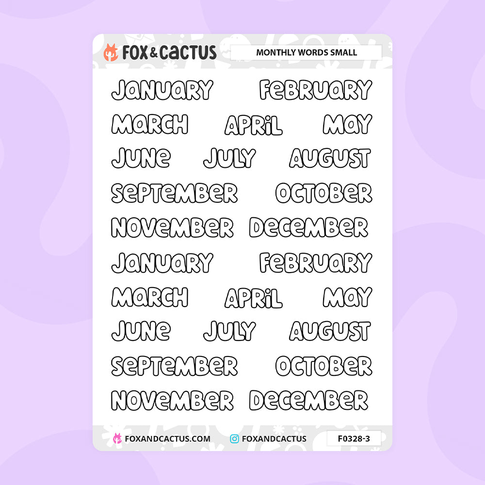 Small Monthly Word Stickers