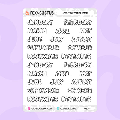 Small Monthly Word Stickers