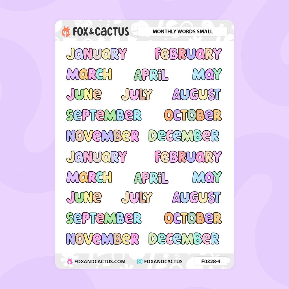Small Monthly Word Stickers