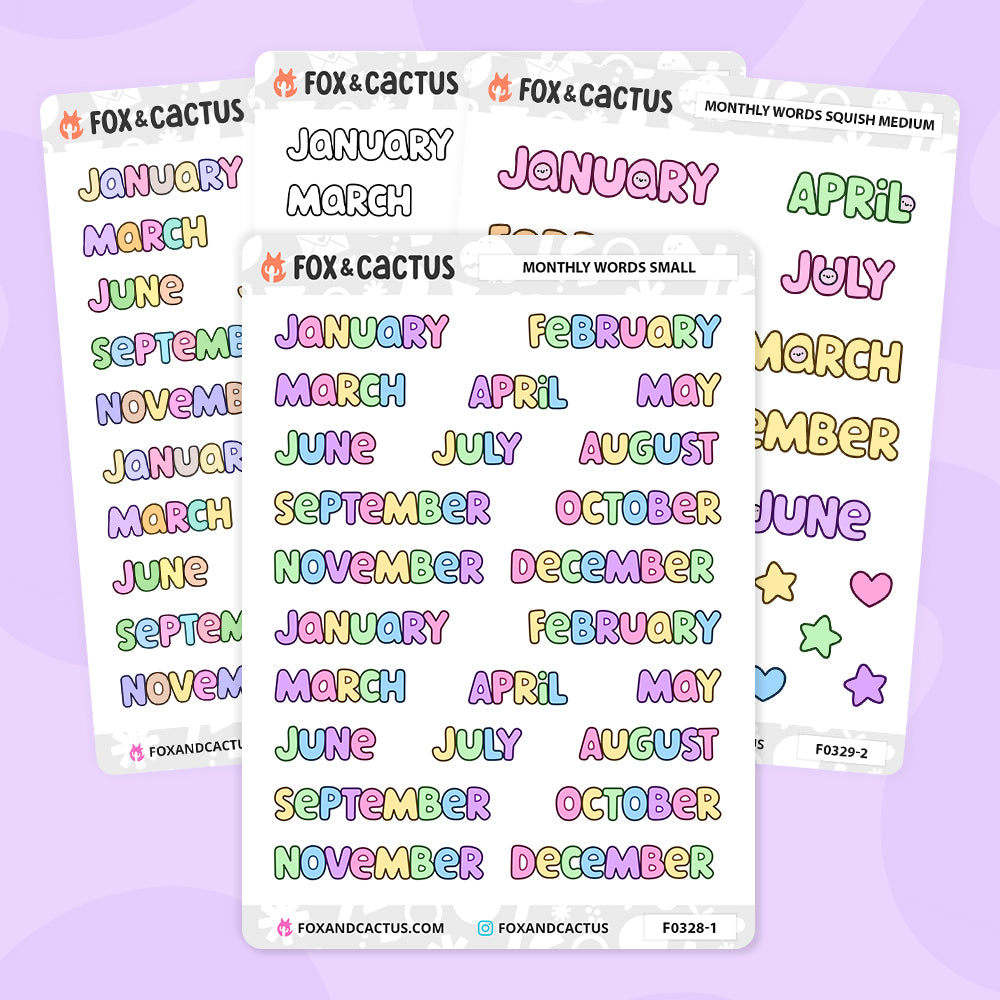 Small Monthly Word Stickers