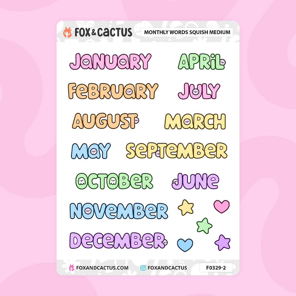 Medium Squish Monthly Word Stickers