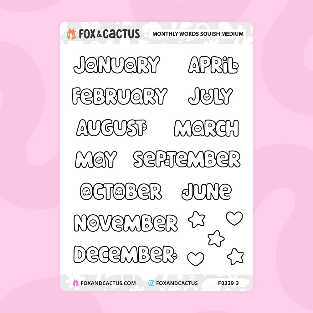 Medium Squish Monthly Word Stickers