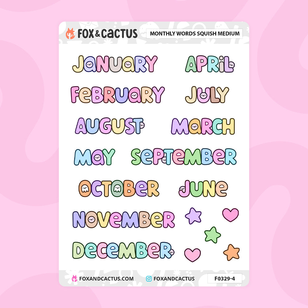 Medium Squish Monthly Word Stickers