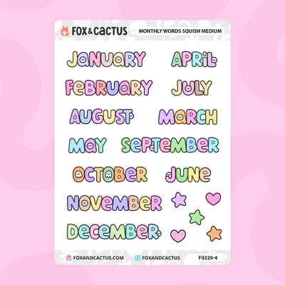 Medium Squish Monthly Word Stickers