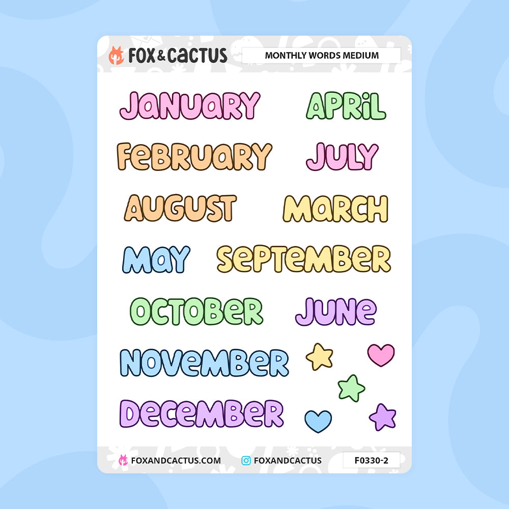 Medium Monthly Word Stickers
