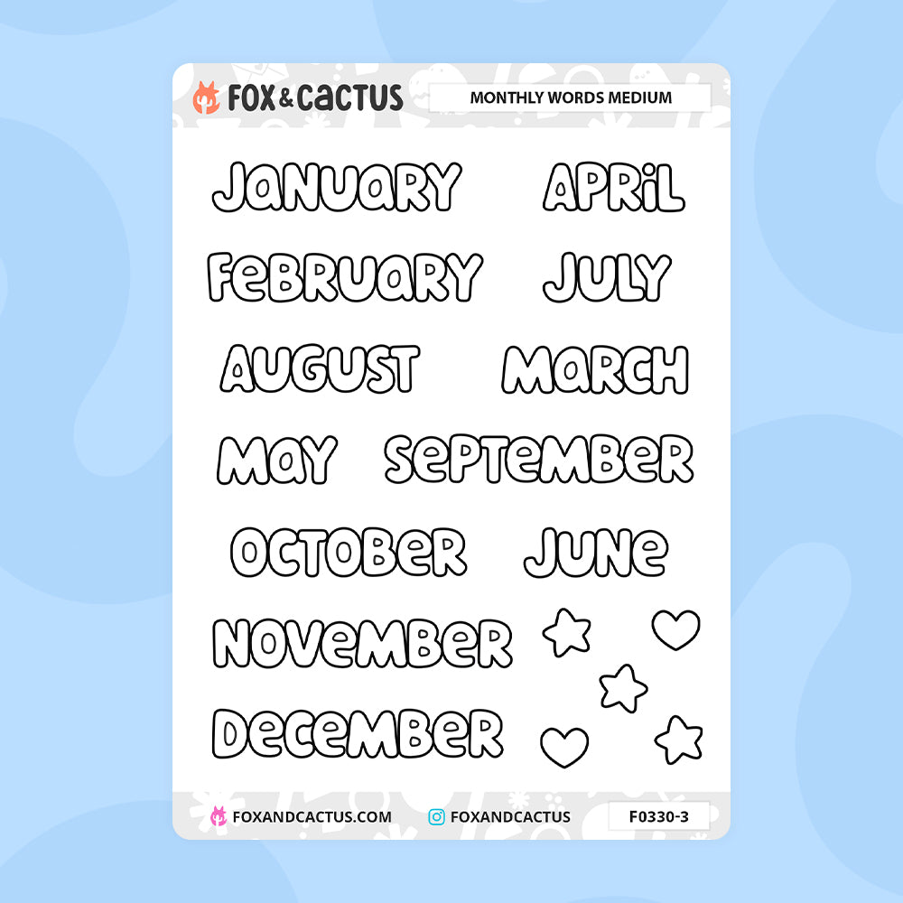 Medium Monthly Word Stickers