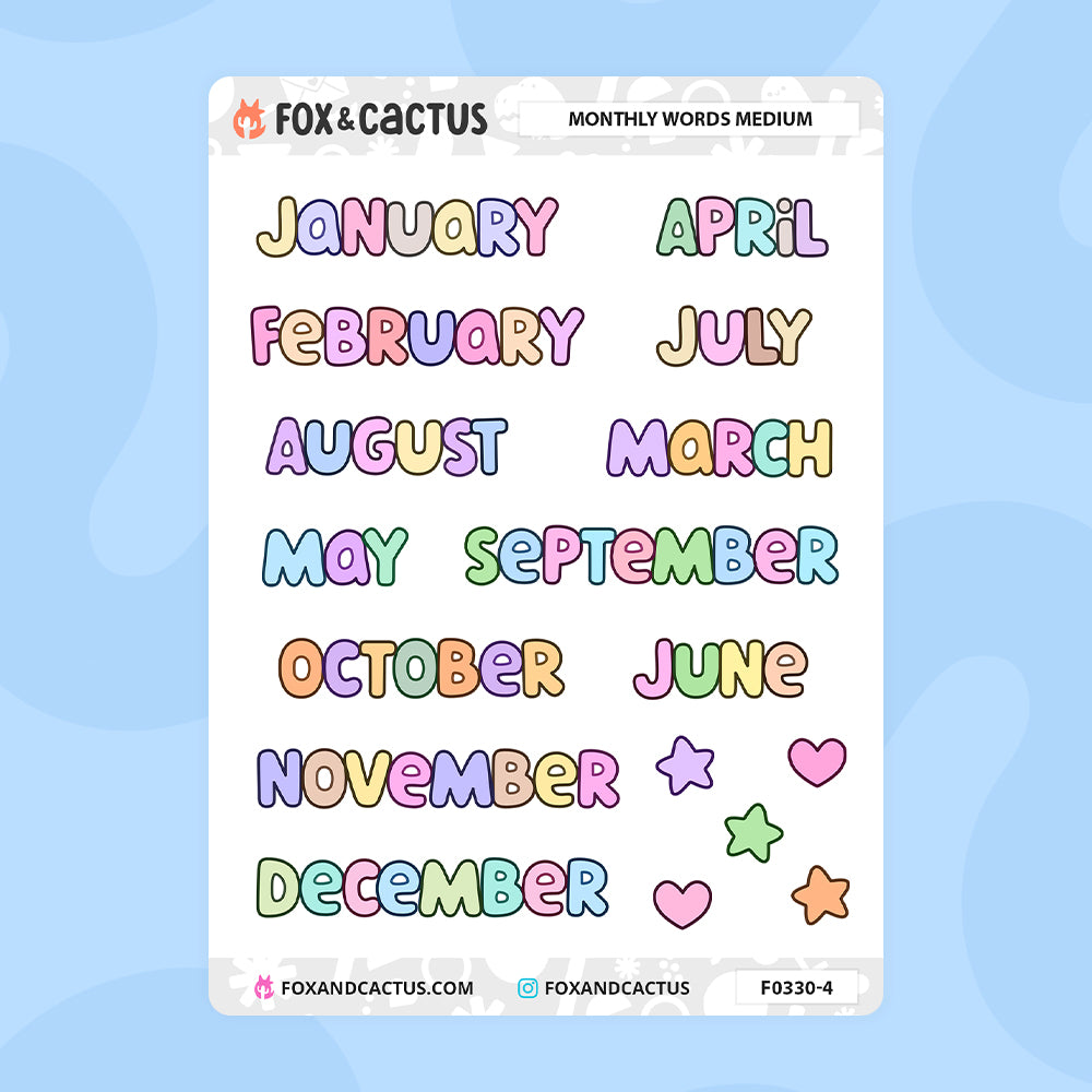 Medium Monthly Word Stickers