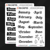 Medium Goth Monthly Word Stickers
