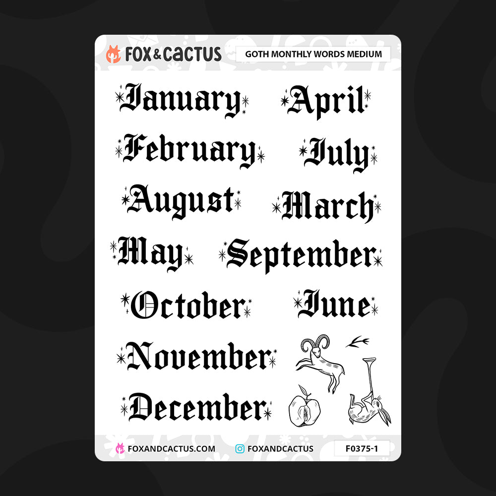 Medium Goth Monthly Word Stickers