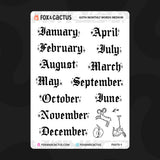 Medium Goth Monthly Word Stickers
