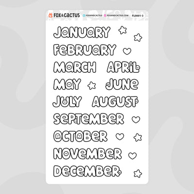 Large Squish Monthly Word Stickers