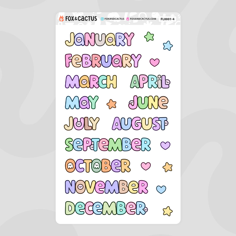 Large Squish Monthly Word Stickers