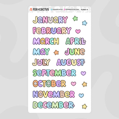 Large Squish Monthly Word Stickers