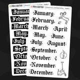 Large Goth Monthly Word Stickers