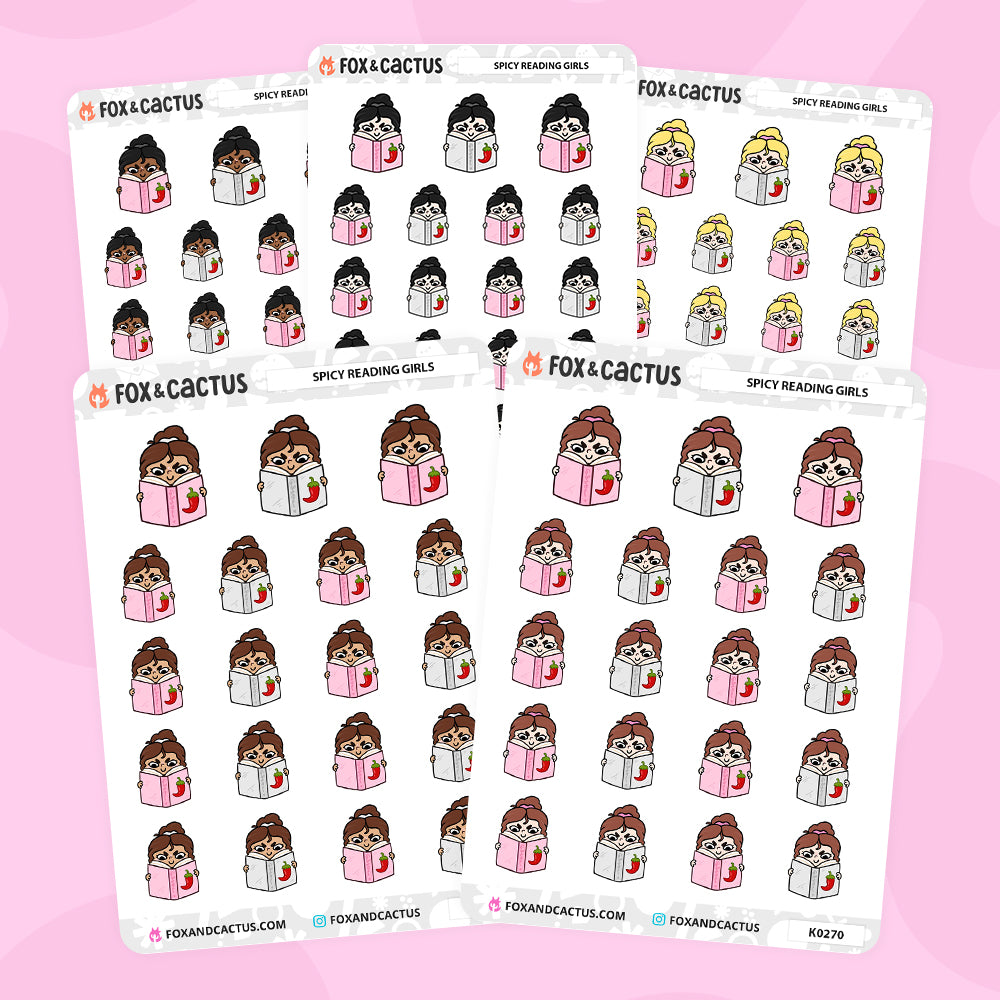 Spicy Reading Kawaii Girl Stickers