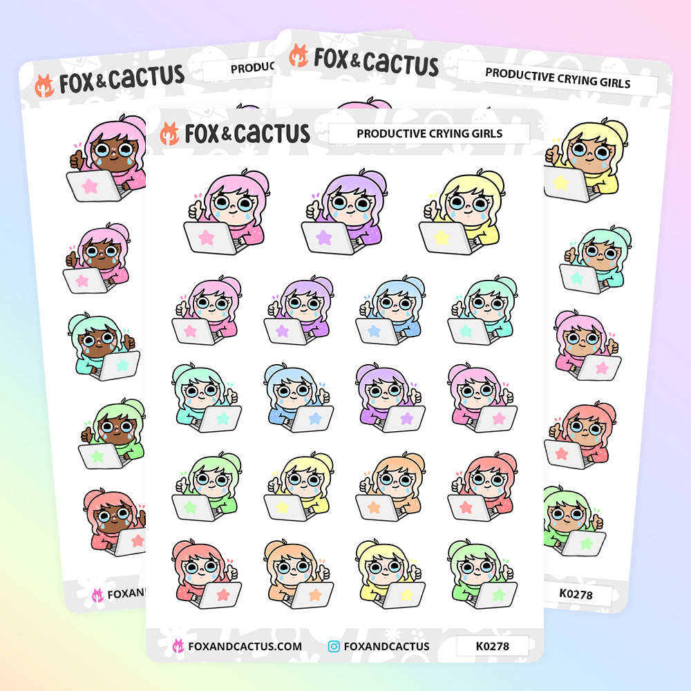 Cry Line Sticker Rainbow Productive Crying Kawaii Girl Stickers – Fox and Cactus