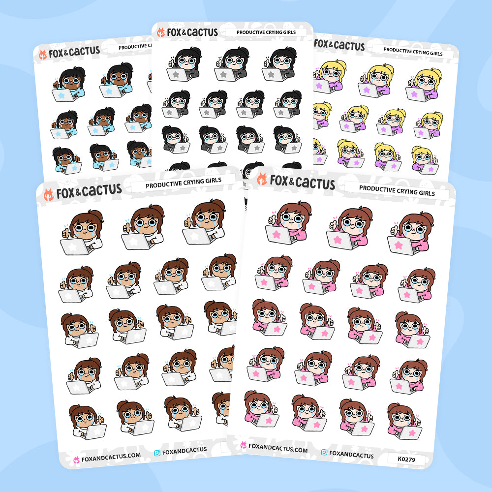 Cry Line Sticker Productive Crying Kawaii Girl Stickers – Fox and Cactus