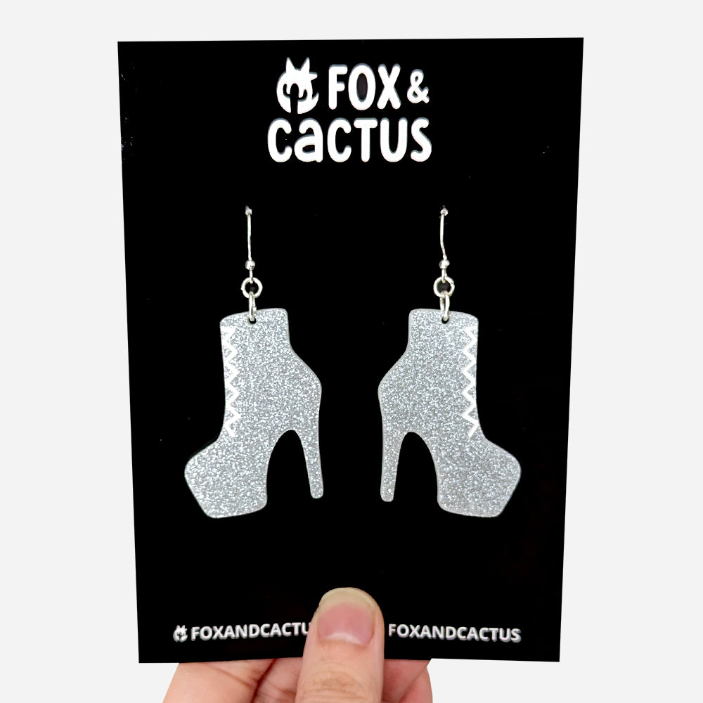 Pole Boots (White Glitter) Earrings