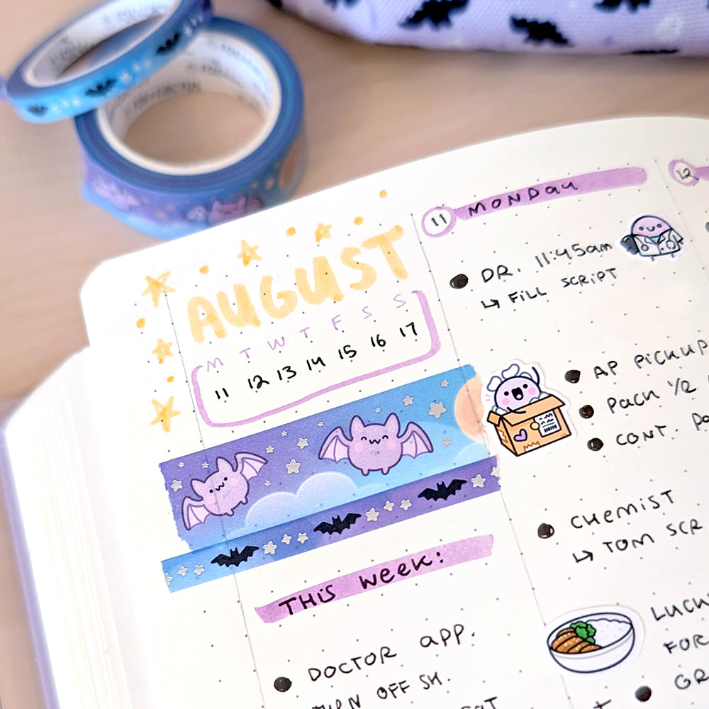 Tiny Bats (Midnight) Washi Tape (Holo Foil)