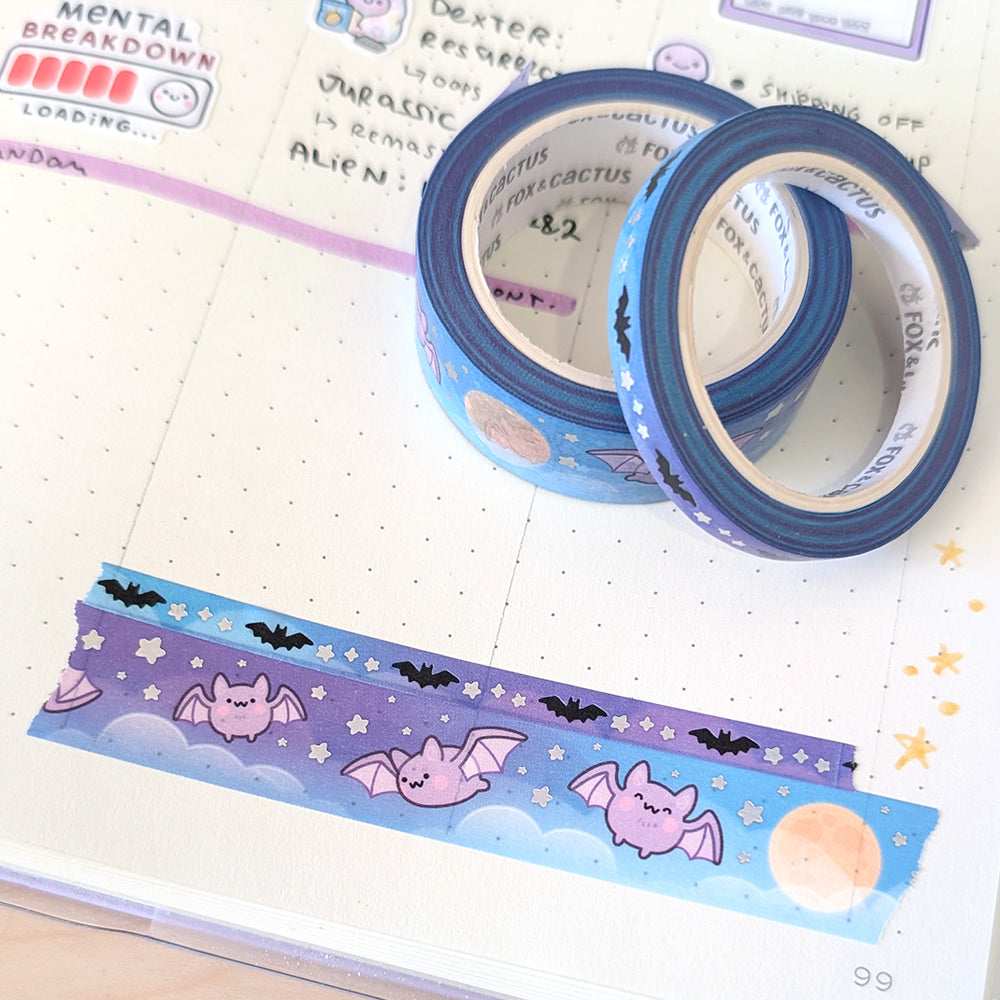 Tiny Bats (Midnight) Washi Tape (Holo Foil)