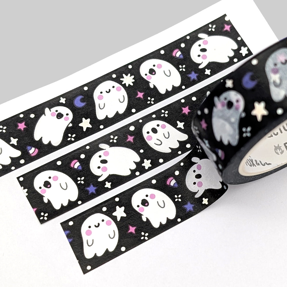 Party Ghosts (Black) Washi Tape (Holo Foil)