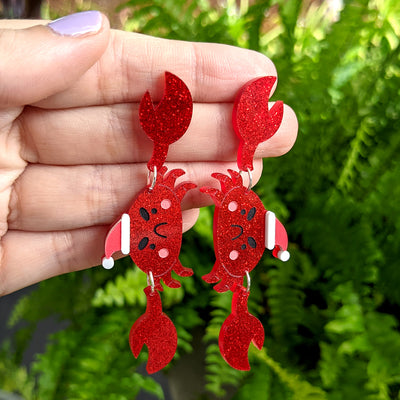 Cranky Christmas Crab Dangle Earrings by Fox and Cactus