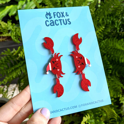 Cranky Christmas Crab Dangle Earrings by Fox and Cactus