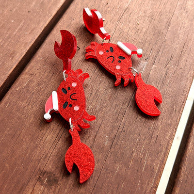Cranky Christmas Crab Dangle Earrings by Fox and Cactus