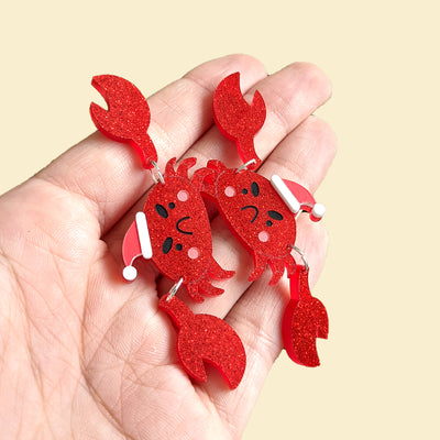 Cranky Christmas Crab Dangle Earrings by Fox and Cactus