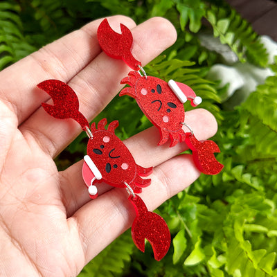 Cranky Christmas Crab Dangle Earrings by Fox and Cactus